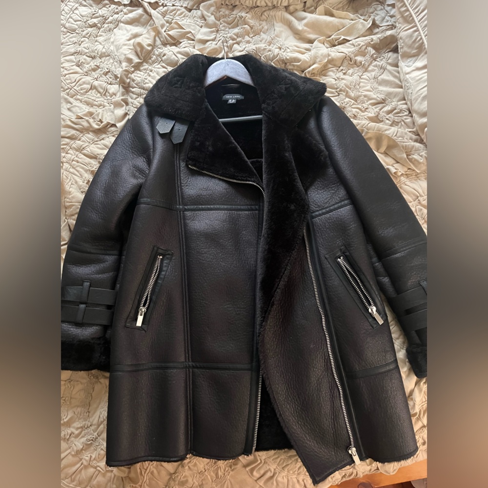 NEW LOOK FAUX FUR LINED AVIATOR JACKET (black)